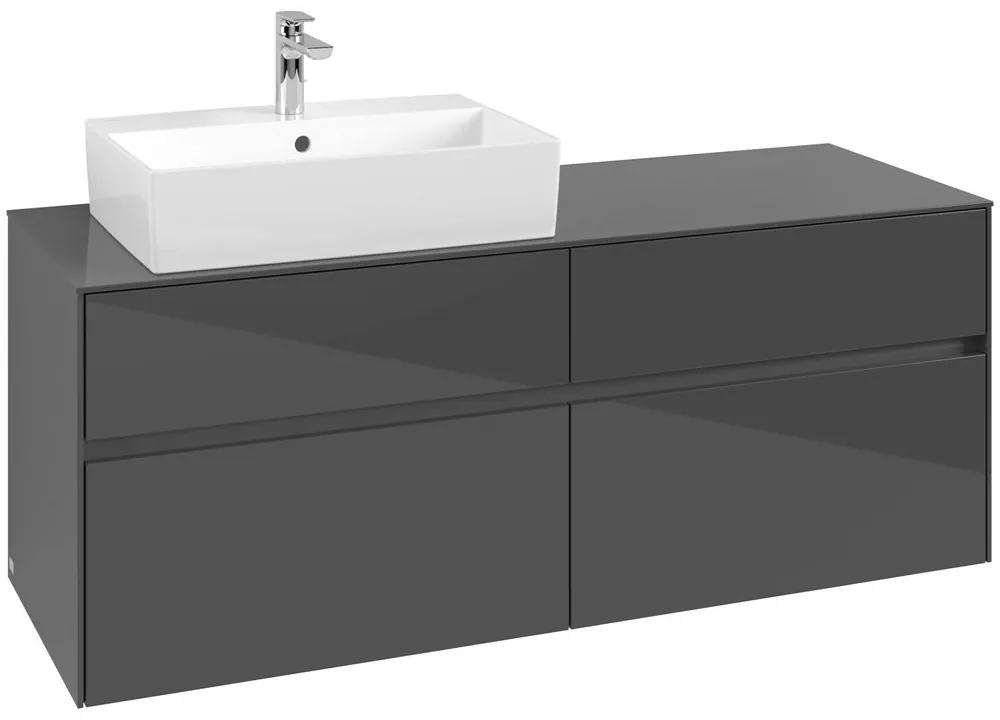 VILLEROY &amp; BOCH Collaro závesná skrinka pod umývadlo na dosku (umývadlo vľavo), 4 zásuvky, 1400 x 500 x 548 mm, Glossy Grey, C13200FP