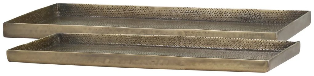 2ks mosadzný antik dekoračný kovový podnos Janvier - 30*15*2 / 28*13*1,5 cm