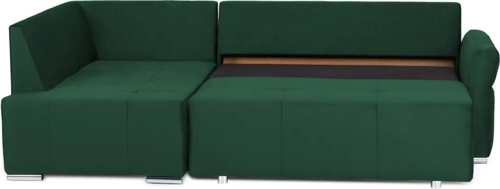 Rohová sedačka na trvalé spanie Island, tmavo zelená látka, ľavý roh