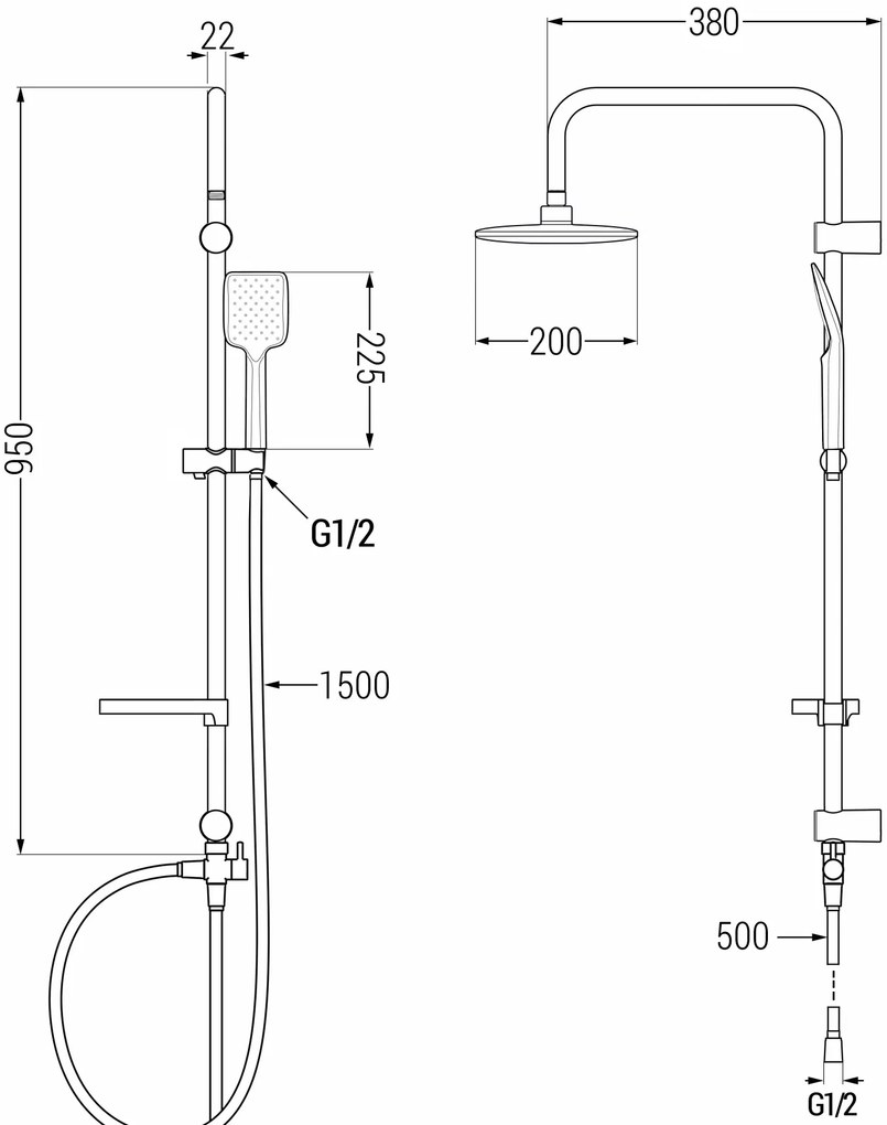 Mexen Sven, sprchový set s dažďovou sprchou a NOX termostatickou vaňovou batériou, čierna matná, 77350262-70