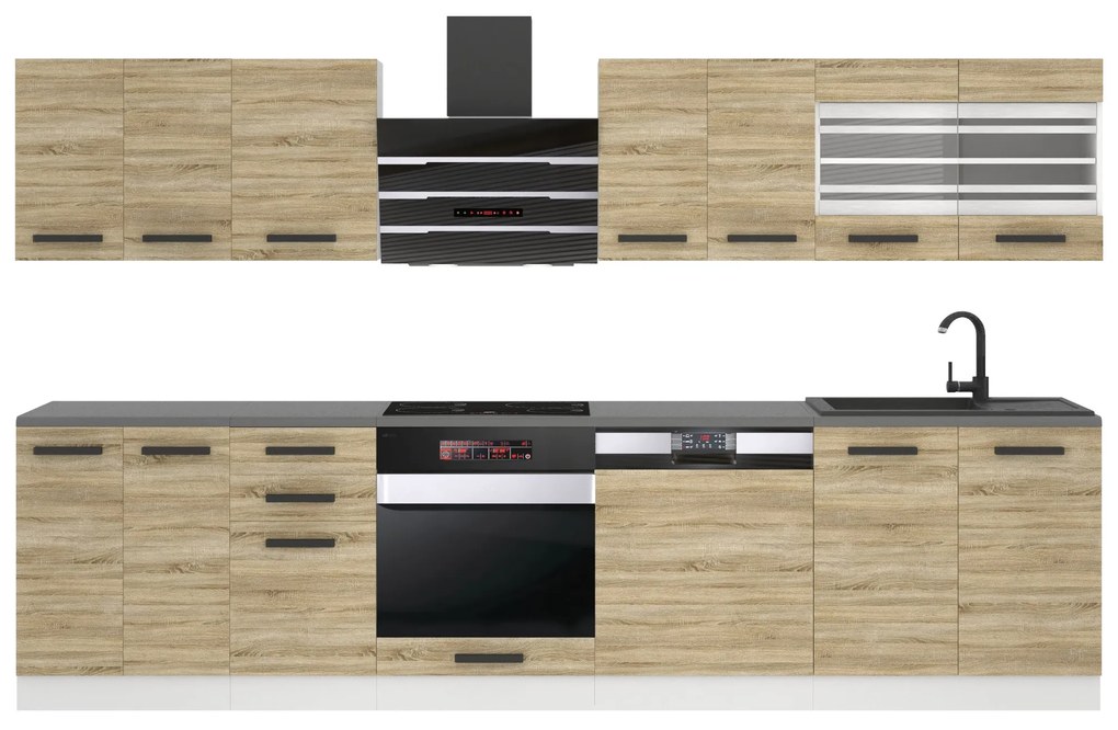 Kuchynská linka Belini Premium Full Version 300 cm dub sonoma s pracovnou doskou LUCY