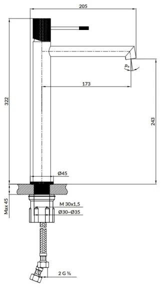 Cersanit S951-596 - Umývadlová batéria ZEN 32,2 cm čierna
