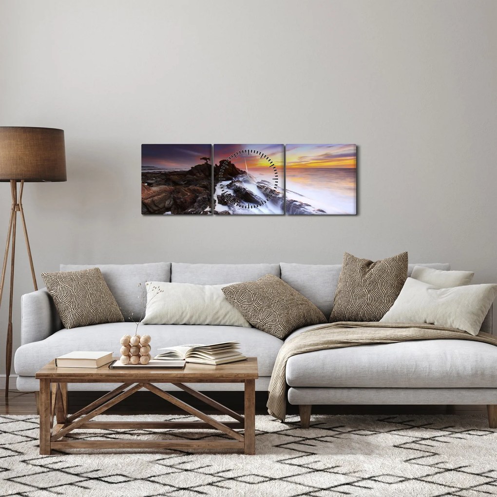 Obraz hory v hmle (s hodinami) (90x30 cm)