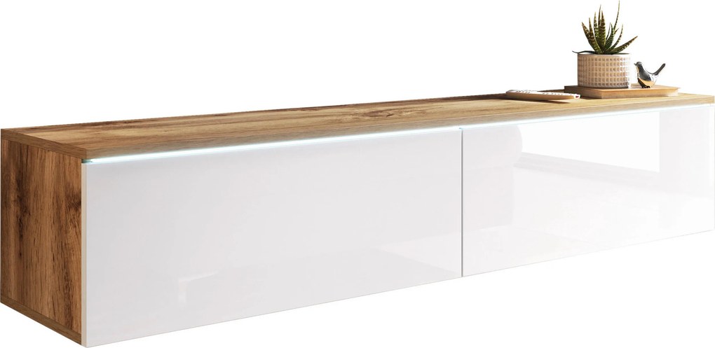 XXXLutz NÍZKA KOMODA, dub wotan, biela s vysokým leskom, 140/30/33 cm P & B - Online Only drobný nábytok - 002778000603