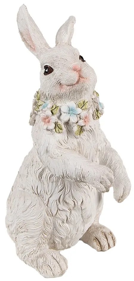 Biela antik dekorácia králik s kvetmi okolo krku - 12*9*20 cm