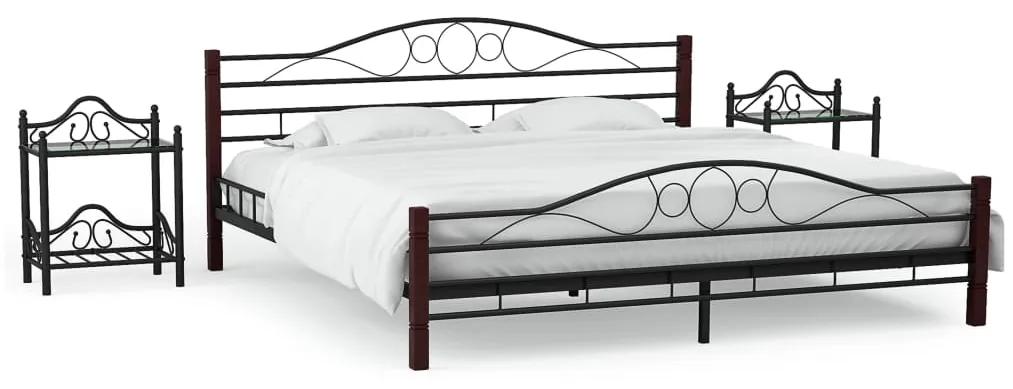 vidaXL Rám postele s 2 nočnými stolíkmi čierny kovový 160x200 cm