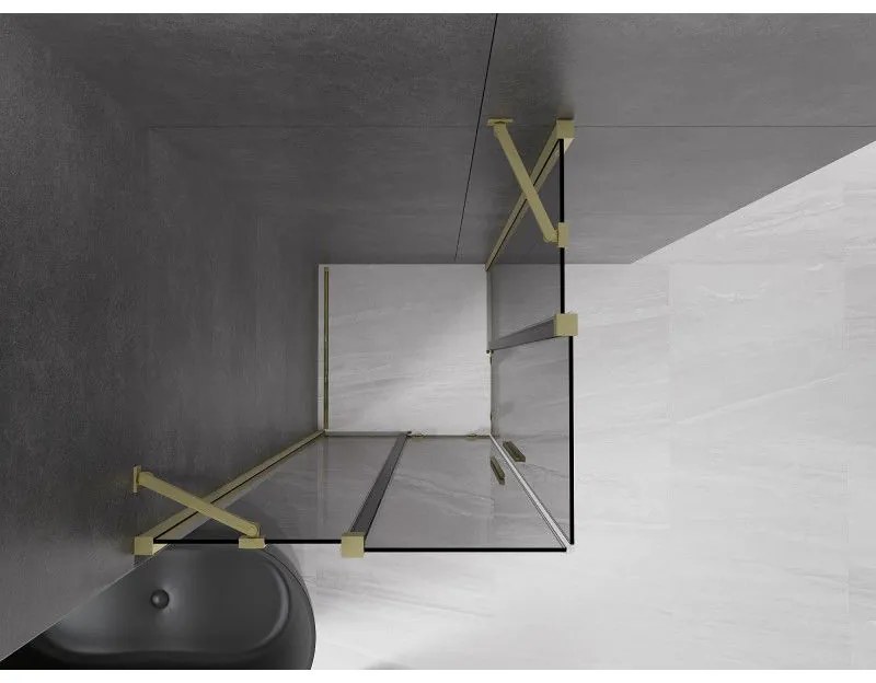 Mexen Velar Duo, sprchový kút s posuvnými dverami 80 x 80 cm, 8mm šedé sklo, zlatá matná, 871-080-080-42-55
