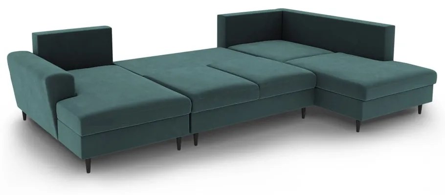 Zamatová rozkladacia/s úložným priestorom rohová pohovka v petrolejovej farbe (pravý roh/do "U") Kyoto – Cosmopolitan Design