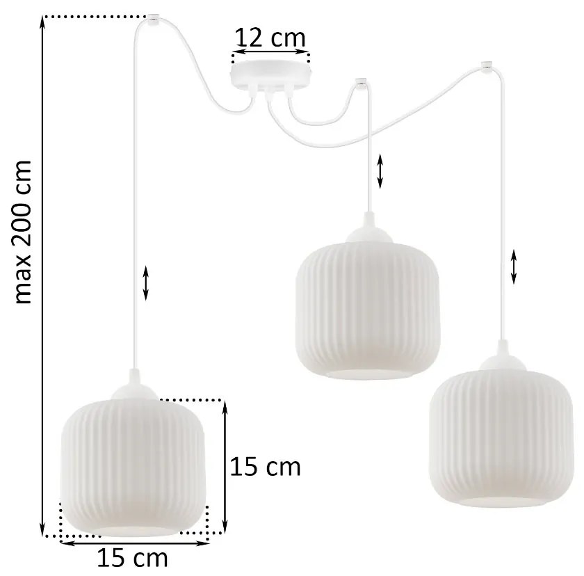 Závesné svietidlo Riffle Spider, 3x biele sklenené tienidlo, w