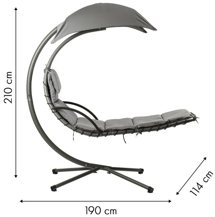 Moderné závesné kreslo na ráme so strieškou