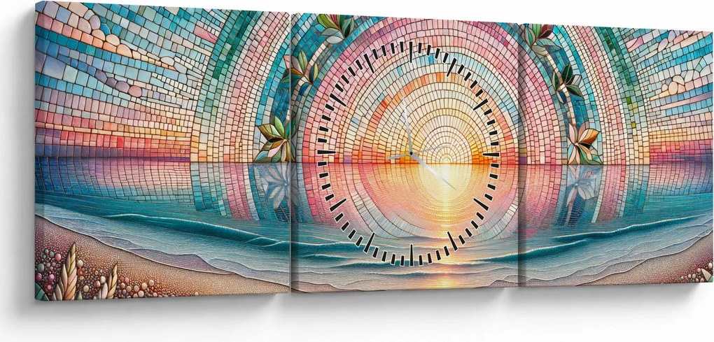 Obraz – Mozaika zapadajúceho slnka (s hodinami) (90x30 cm)
