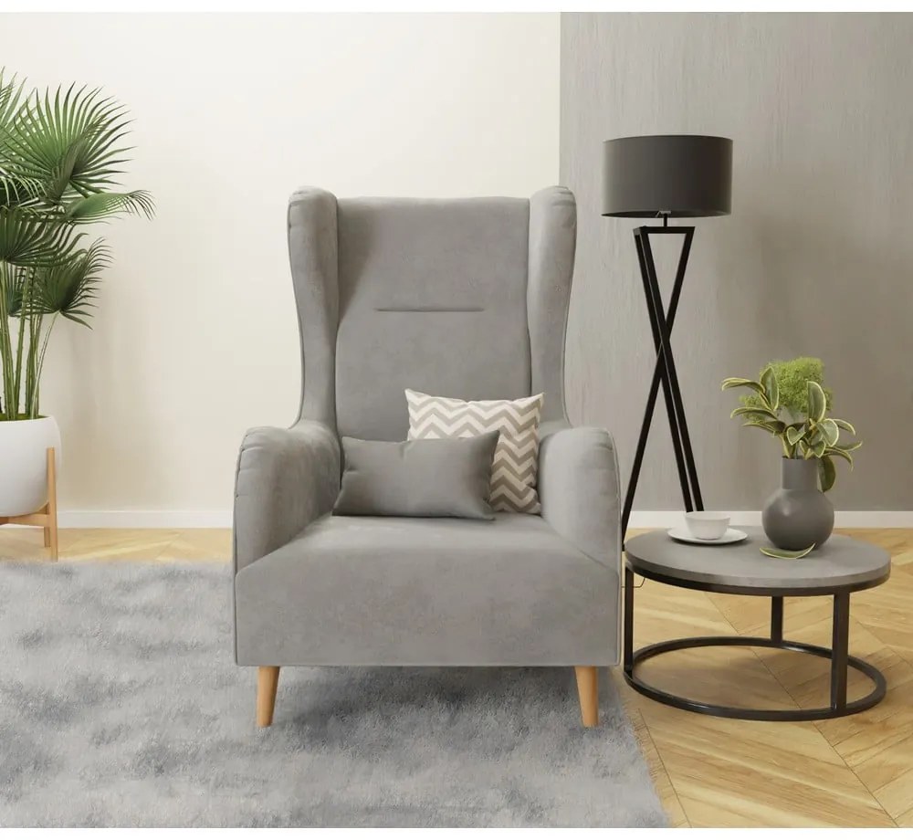 Svetlosivé zamatové kreslo ušiak Carole – Ropez