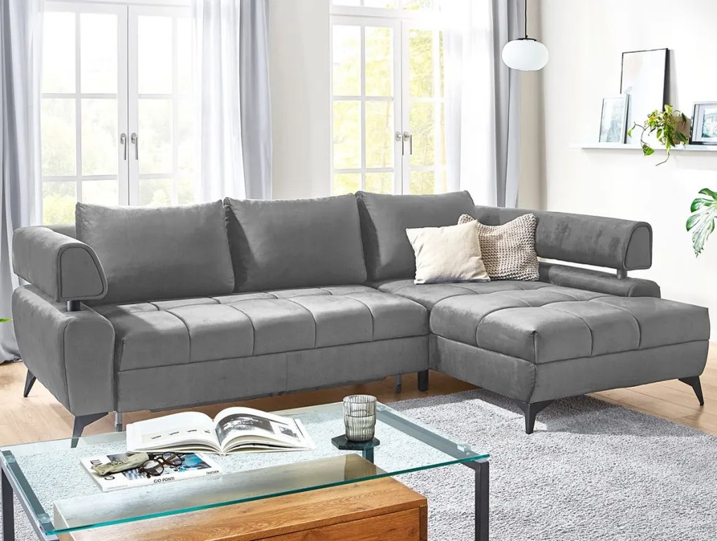 Rohová sedacia súprava Paris, stredne šedá látka, pravý roh