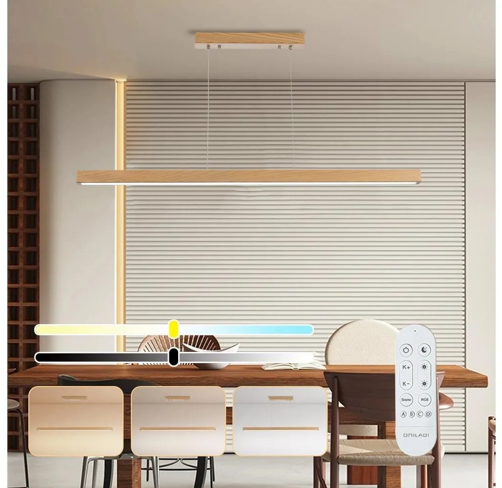 Brilagi -LED Stmievateľný luster na lanku OAK SMART LED/30W/230V Wi-Fi Tuya dub+diaľkový ovládač