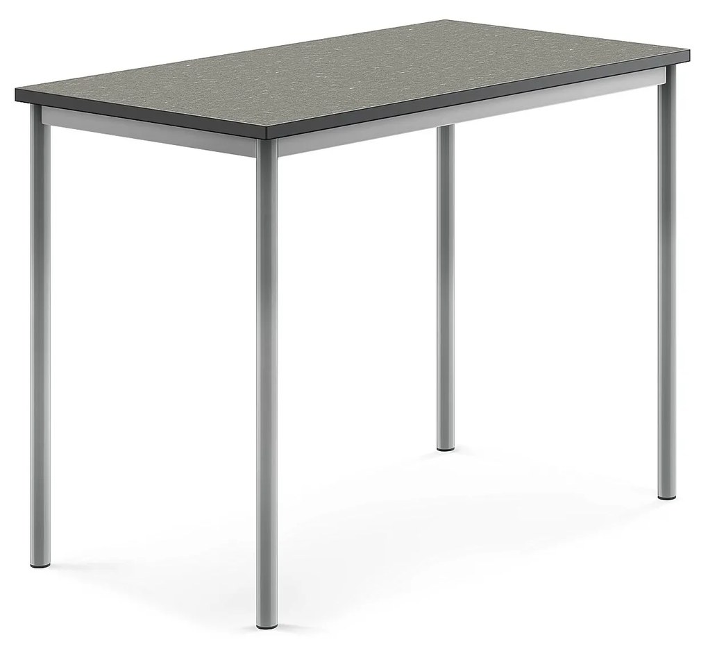 Stôl SONITUS, 1200x700x900 mm, linoleum - tmavošedá, strieborná