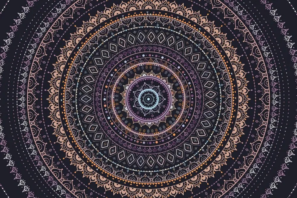 Samolepiaca tapeta Mandala so vzorom slnka vo fialových odtieňoch