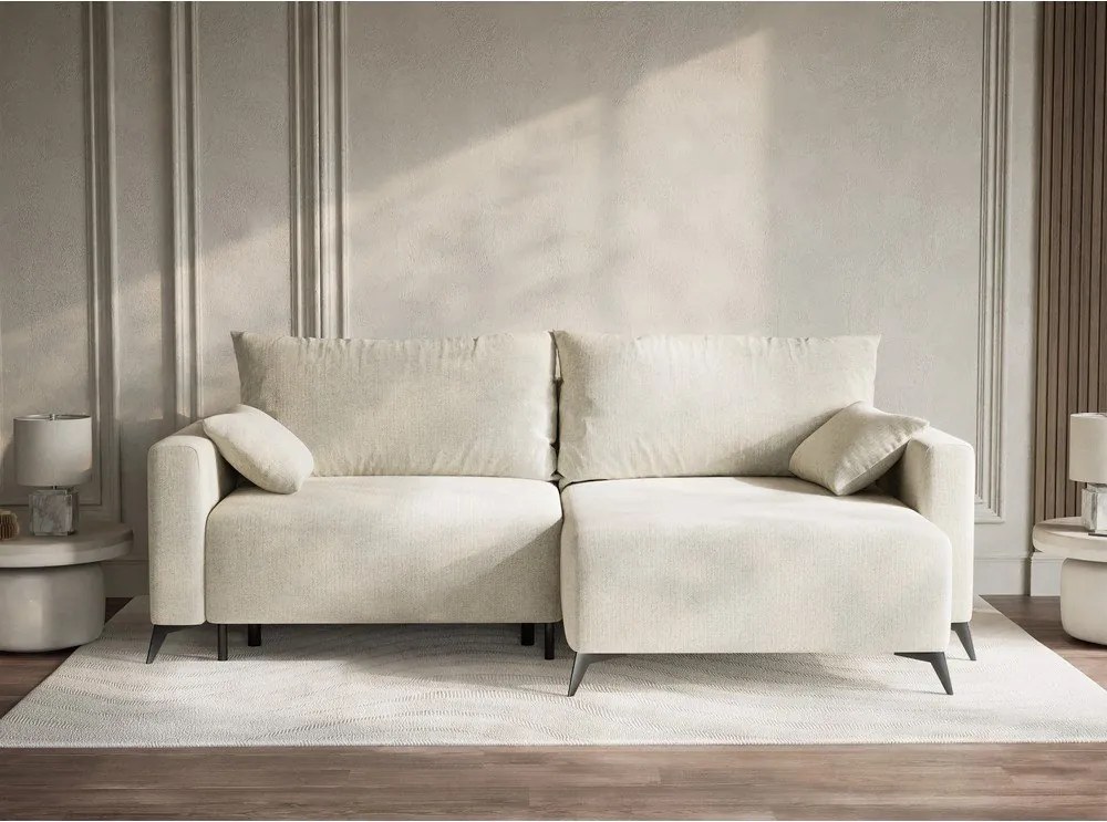 Krémovobiela ženilková rozkladacia/s úložným priestorom rohová pohovka (pravý roh/s leňoškou) Leon – Maison de Rêve