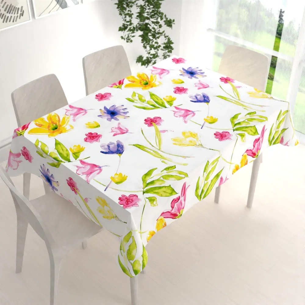 Biante Bavlnený obdĺžnikový obrus Sandra SA-481 Žlto-ružové akvarelové kvety na bielom 60x100 cm