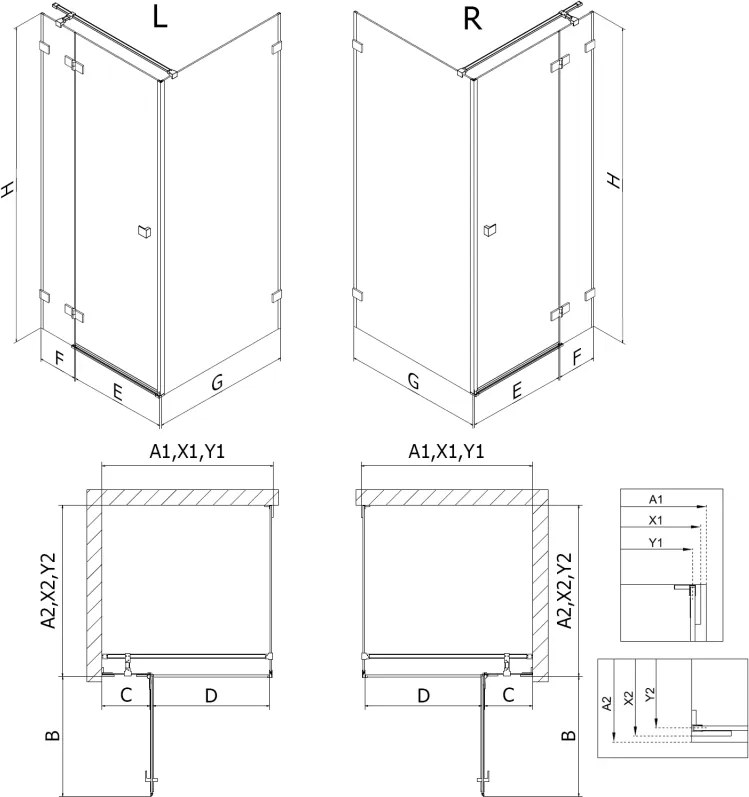 Mexen Lunar T, sklopný pravý sprchový kút 140 x 70 cm, 8mm číre sklo, oceľový profil, 834T-140-070-97-00-P
