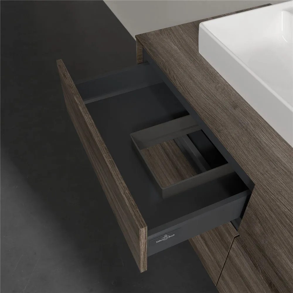 VILLEROY &amp; BOCH Collaro závesná skrinka pod umývadlo na dosku (umývadlo vľavo), 4 zásuvky, s LED osvetlením, 1200 x 500 x 548 mm, Stone Oak, C071B0RK