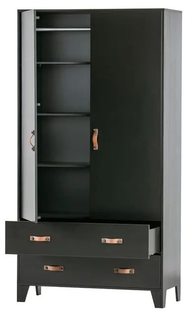 Čierna šatníková skriňa z borovicového dreva WOOOD Dian