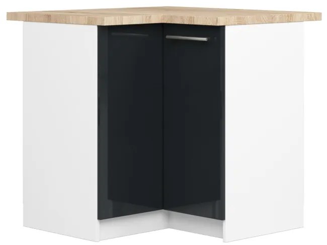 Spodná rohová kuchynská skrinka s doskou OLIWIA S90/90 biela / grafitová, lesk