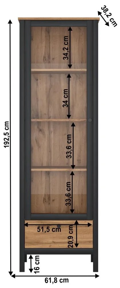 Tempo Kondela Vitrína 1W1S, dub wotan/čierna, LOFTA
