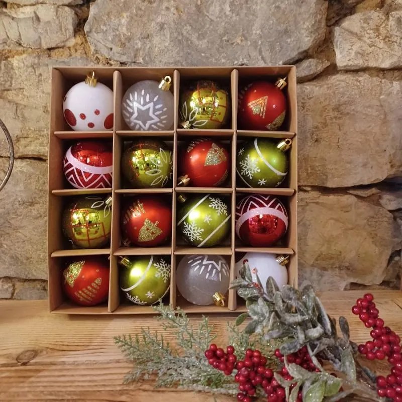 DECOLED Plastové ozdoby, d. 6 cm, 16 ks, farebné