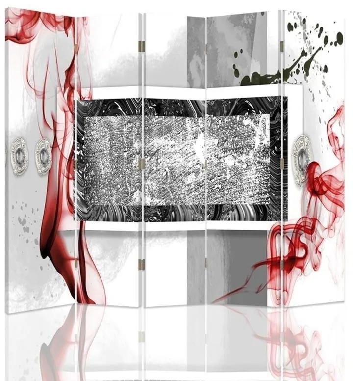 Ozdobný paraván Abstrakce Béžová červená - 180x170 cm, päťdielny, klasický paraván