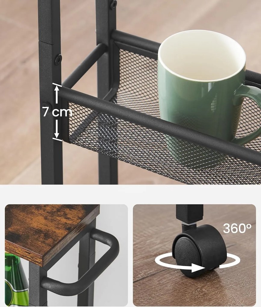 Pojazdný kuchynský vozík Vasagle Compi 77 cm čierny/hnedý