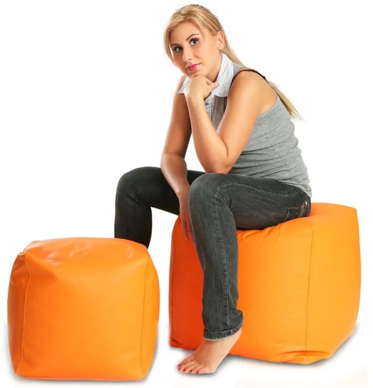 EF1035 Ecopuf Taburetka - CUBE - S ekokoža E4 - Oranžová