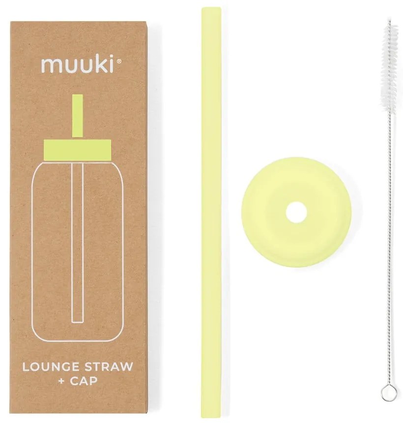 Silikónová slamka s čistiacou kefkou/s viečkom Sunny Lemonade – Muuki