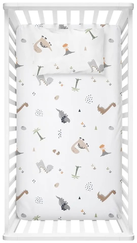 Biela detská plachta do postieľky z bavlny Renforcé 100x150 cm Dinozor – Mijolnir