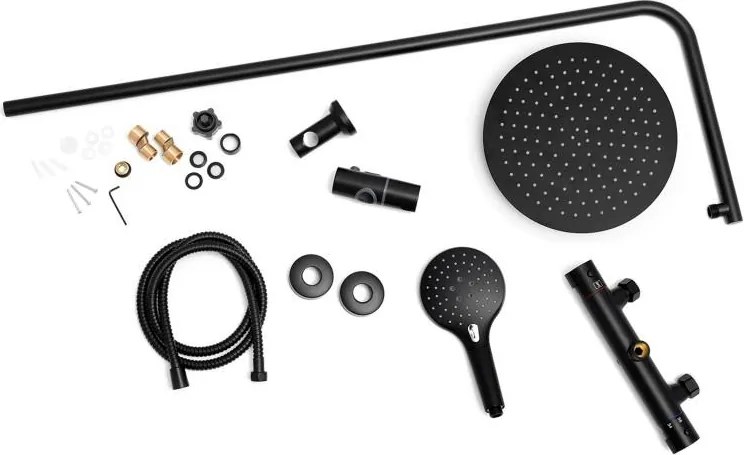 Erga Bergen, sprchový set s termostatickou batériou a dažďovou sprchou 30 cm, čierna matná, ERG-YKA-BP.BERGEN THERM 30 BLK