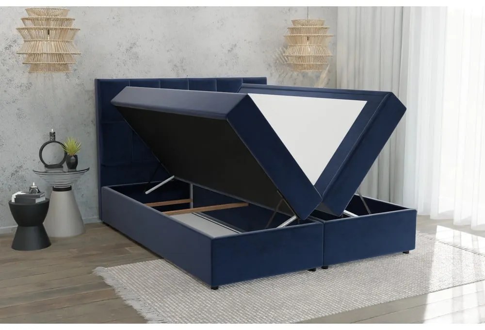 Tmavomodrá boxspring posteľ s úložným priestorom 180x200 cm Flip – Ropez
