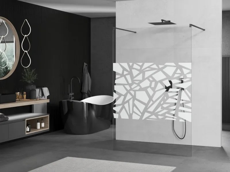 Mexen Kioto, sprchová zástena Walk-In 100 x 200 cm, 8mm číre sklo biely vzor, grafitový profil, 800-100-002-95-85