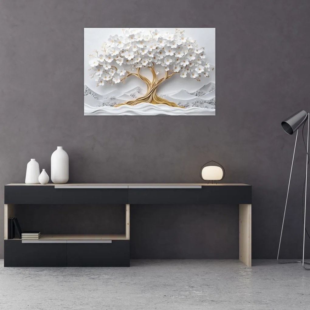 Obraz – 3D elegantný strom života plný kvetov (90x60 cm)