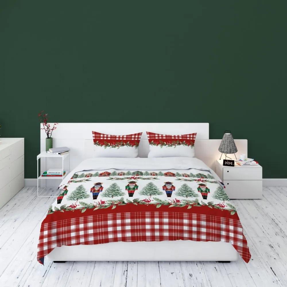 Vianočné posteľné obliečky červené s Luskáčikom Rozměr: 220x200 cm | Rozměr 2 x 70 x 80 cm