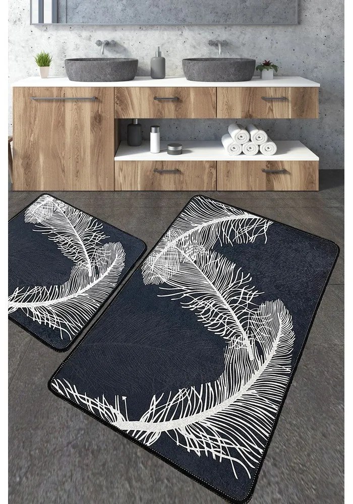 Antracitové kúpeľňové predložky v súprave 2 ks 60x100 cm Alisan – Foutastic