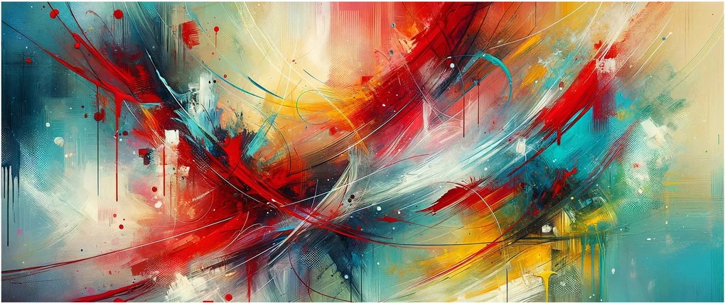 Obraz – Abstrakcia s červenou (120x50 cm)
