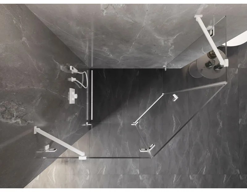 Mexen Lunar, Päťuholníkový sprchový kút Mexen Lunar naklápací doľava 100 x 90 cm, 8mm číre sklo, biely profil, 831-100L-090P-01-20-L