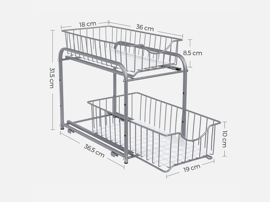 Organizér s výsuvnými košmi SOLIDO stohovateľný, sivý
