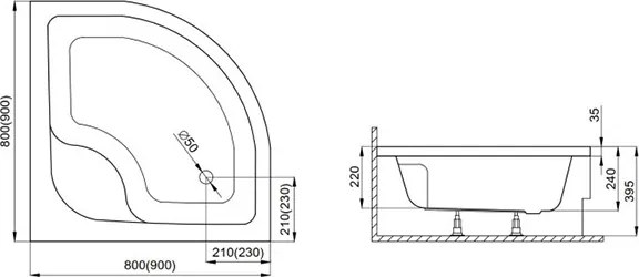 Polimat Štvrťkruhová akrylátová sprchová vanička Pako 3 80x80 (90x90) POLIMAT-Farba: Biela, POLIMAT-Rozmery: 90x90