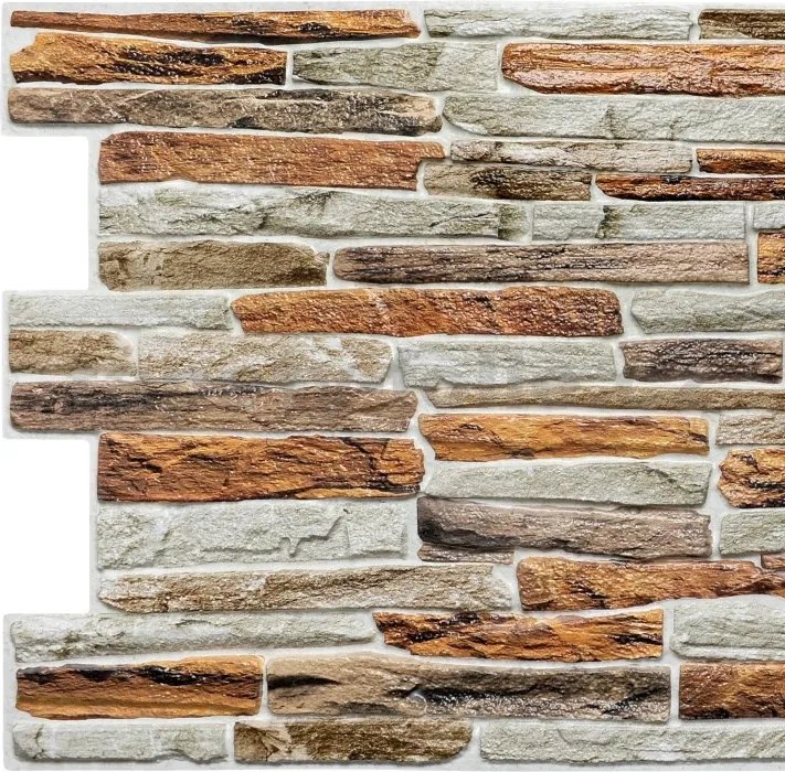 Obkladové panely 3D PVC TP10017303, cena za kus, rozmer 980 x 480 mm, kameň hnedo-sivý, GRACE