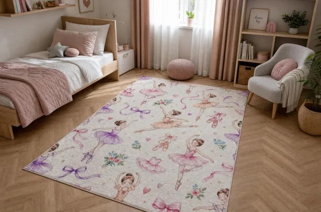 Detský koberec protišmykový BAMBINO 61600 krémový / ružový
