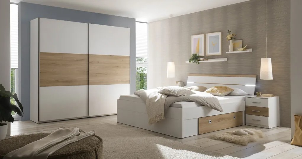 Šatníková skriňa Kiara 215 cm, biela/dub baysen