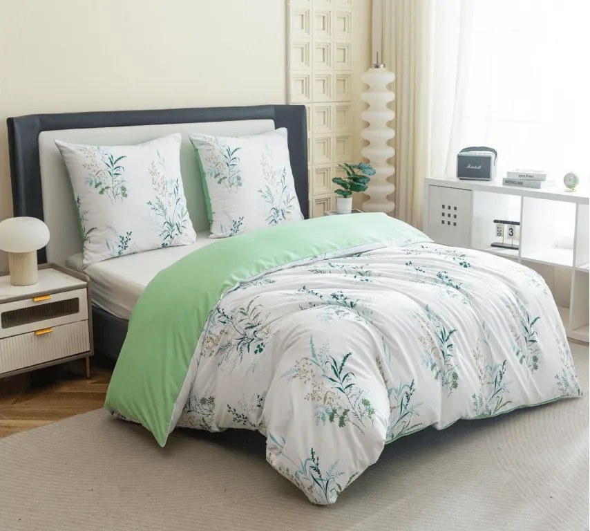 Flanelové obliečky z mikrovlákna VERDELLE bielo-zelené Rozmer obliečky: 70 x 90 cm | 140 x 200 cm