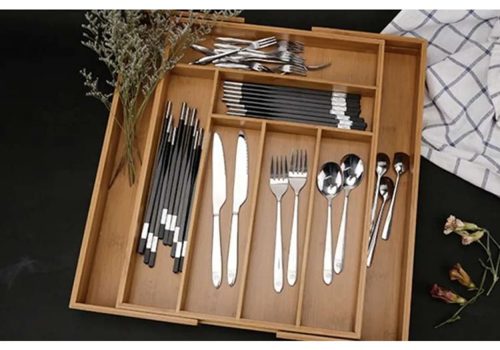 eCarla Organizér do zásuvky, príborník, bambusový, nastaviteľný ISO 33,5-50x46x4,6cm