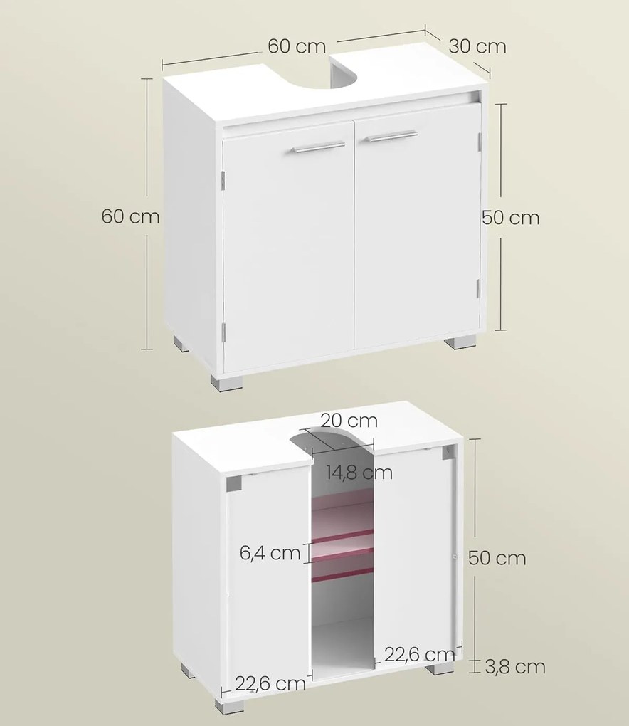 Skrinka pod umývadlo Vasagle Bruser 60 cm biela