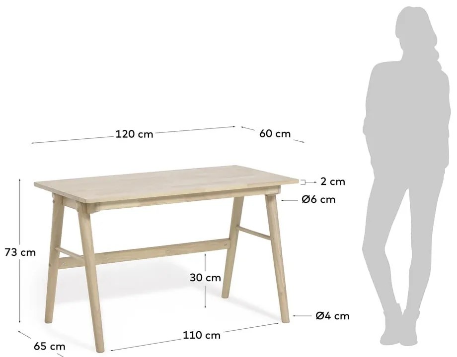 Písací stôl z kaučukového dreva Kave Home Curie